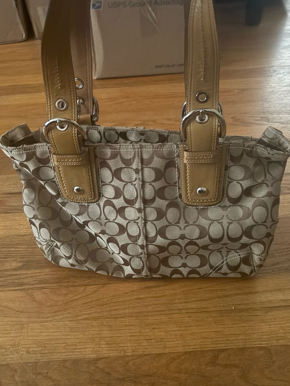 Coach Signature Canvas Tote with Tan Leather Handles - Picture 2 of 5